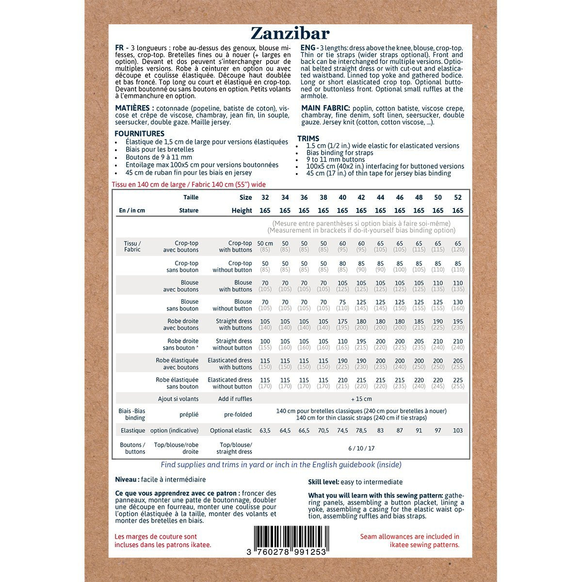 Ikatee - ZANZIBAR Top or Dress - Women 32-52 - Paper Sewing Pattern