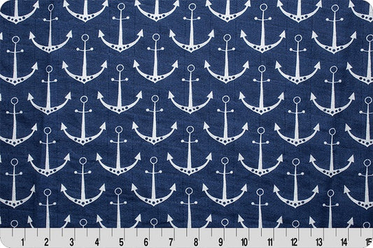 Shannon Embrace Cotton Double Gauze Fabric - Anchors - Cobalt - Blue